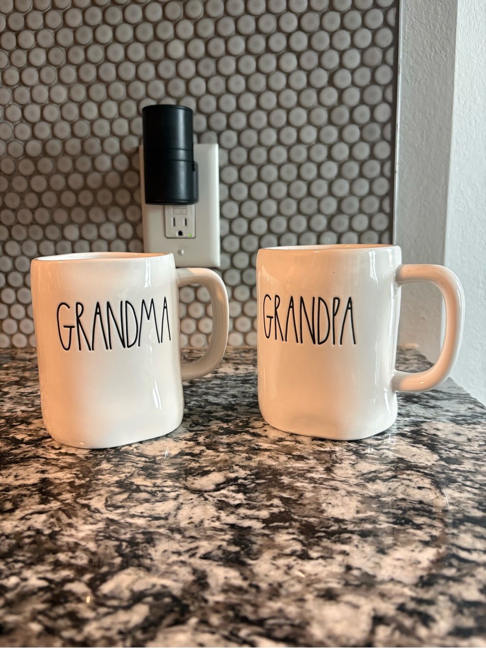 Rae Dunn White "Grandma" and "Grandpa" Ceramic Mugs - Set of 2